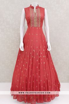 light red pure georgette indian designer outfit from palkhi fashion with sequin embroidery,pettie stone,kundan,cutdana work Dress From Silk Saree, Palkhi Fashion, Cutdana Work, Designer Anarkali Dresses, Long Gown Design, Anarkali Dress Pattern, Designer Outfit, Anita Dongre, Long Gown Dress