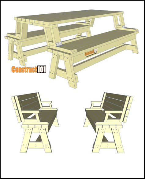 Fold this picnic table to turn it into a set of benches. Includes a free PDF download, instructions, drawings, and measurements. Free Picnic Table Plans Easy Diy, Diy Folding Picnic Table, Picnic Bench Ideas, Picnic Table Plans Free, Picnic Table Bench Plans, Table Plans Diy, Folding Picnic Table Plans, Folding Picnic Table Bench, Foldable Bench