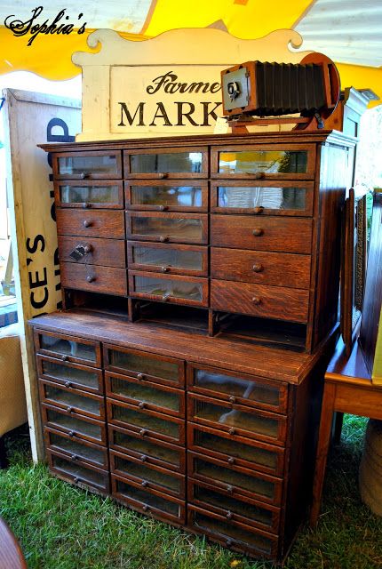 Craft Rooms Ideas, Haberdashery Cabinet, Antique Storage, Painting Wooden Furniture, Spring Market, White Furniture Living Room, Card Catalog, Rooms Ideas, Antique Cabinets