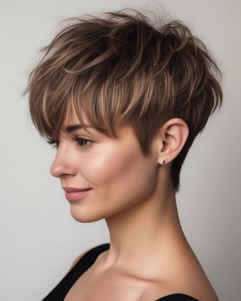 The tousled fringe pixie is a playful and dynamic style that adds volume and texture to your look. With its choppy layers and tousled fringe Pixie Fringe, Hairstyles For Seniors, Buttery Blonde, Best Bob Haircuts, Choppy Layers, Long Hair Color, Round Face Shape, Trending Haircuts, Blonde Bobs