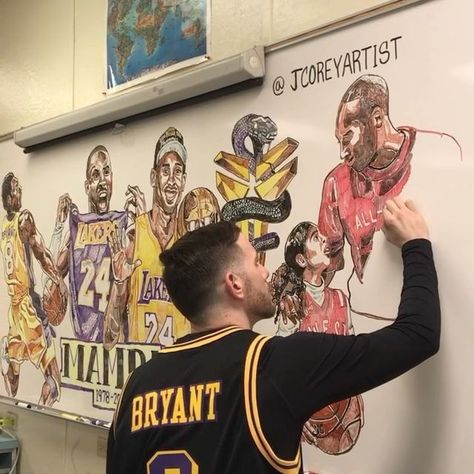 Jarred Corey on Instagram: "8/24 a tribute to the late @kobebryant done with Expo Dry Erase markers on the whiteboard in my art class. #kobebryant #mambamentality #kobemural #wshh #mural #nba #drawing #artteacher #mambaday" Expo Marker Art, Whiteboard Art, Expo Marker, Dry Erase Markers, Marker Art, Kobe Bryant, Whiteboard, White Board, Art Class