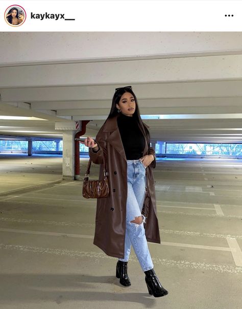 Brown Trench Coat Outfit, Trench Coat Outfit Winter, Brown Coat Outfit, Leather Coat Outfit, Brown Leather Jacket Outfit, Womens Leather Jacket Outfit, Fall Jackets Outfit, Coat Outfit Casual, Long Coat Outfit