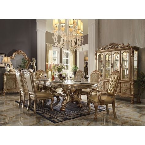 Black And Gold Dining Room, Classical Dining Table, Luxurious Dining Table, Gold Dining Room, Empire Furniture, Gold Dining, Set Meja Makan, 3 Piece Dining Set, Dining Furniture Sets