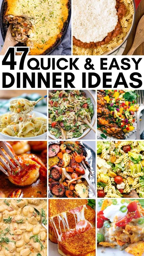 Easy Dinner Ideas: 47 "Under 1 Hour" Recipes for Families 15 Dinner Ideas, Quick Easy Healthy Family Dinners, Dinner Recipes For Big Family Meal Ideas, Easy Week Night Recipes, Super Easy Supper Ideas, Small Family Dinner Ideas, Hardy Dinner Recipes, Meals That Last A Week, Dinner Ideas Easy Quick Busy Mom Families Weeknight Meals