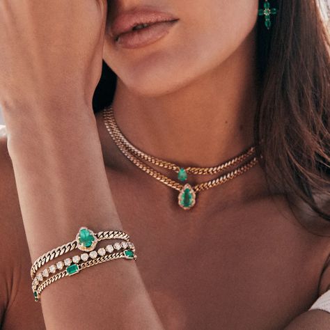 Limelight Nova | Logan Hollowell | Logan Hollowell Emerald Cut Emerald Cuban Bracelet Logan Hollowell, Cuban Bracelet, Prosperity And Abundance, Love And Romance, Luxury Necklace, Contemporary Jewellery, Emerald Cut, Emerald, Spirituality