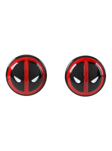 Marvel Deadpool Button Earrings, , hi-res Deadpool Earrings, Baby Deadpool, Deadpool Outfit, Marvel Earrings, Marvel Jewelry, Deadpool Logo, Bday List, Captain America Winter Soldier, Wink Wink