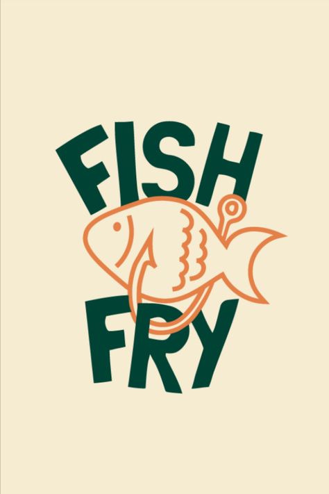 Fish Fry logo for an event. Handdrawn typography with a fish and hook doodle. View more logo work at apthecreative.com Fish And Chips Logo, Fish Logo Design Branding, Seafood Logo Design Ideas, Fishing Logo Design Graphics, Fish Typography, Seafood Logo Design, Fish Design Logo, Restaurant Logo Design Ideas, Fish Branding