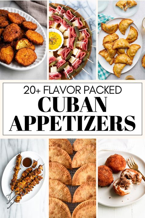 Planning your next party just got easier with this collection of 20+ Cuban appetizers! Here you'll find casual finger foods and bite-sized treats that will make any gathering more delicious. Your guests will love the crispy goodness of Cuban Empanadas, the nostalgic charm of classic street food Ham Croquettes, the crunch of Plantain Chips, and the zesty flavors of Cuban Sandwich Roll-Ups. Cuban Bbq Party, Cuban Fingerfood, Cuban Appetizers Finger Foods, Cuban Food Catering, Latin Party Food, Cuban Street Food, Cuban Food Truck, Colombian Party Food, Argentina Food Appetizers