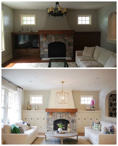 family room before and after Small Living Room Layout, House Makeovers, Family Room Makeover, Living Room Organization, Family Room Design, Livingroom Layout, Updating House, Living Room Makeover, A Living Room