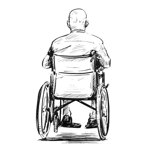 Drawing Disabilities, Hospital Sketch Drawings, Disabled Drawing, Wheel Chair Drawing, Wheelchair Character Design, Old Person Drawing, Disabled Character Design, Wheelchair Drawing, Wheelchair Art