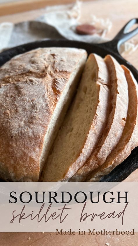 Sourdough skillet bread in a cast iron skillet. Artisan Sourdough Bread Recipe, Simple Sourdough, Skillet Bread, Sourdough Loaf, Gluten Free Sourdough, Homemade Sourdough Bread, Sourdough Baking, Sourdough Bread Recipe, Loaf Recipes