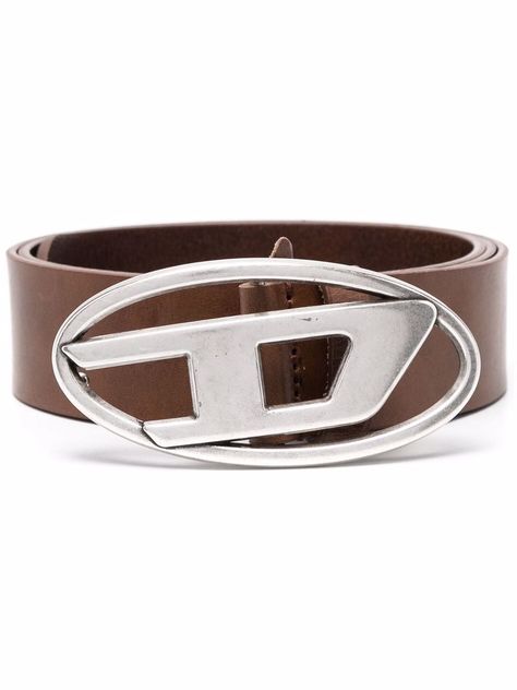 Brown leather logo-buckle leather belt from DIESEL RED TAG featuring silver-tone hardware, logo buckle fastening, leather strap, adjustable fit and punched holes. | Diesel Logo-Buckle Leather Belt Diesel 1dr, Diesel Clothing, Sporty Sunglasses, Hardware Logo, Brown Belt, Leather Silver, Brunello Cucinelli, Valentino Garavani, Fashion Boots