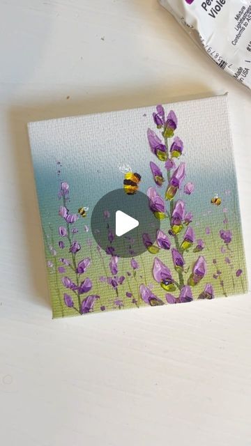 Sarah Bidner on Instagram: "Mini series coming out shortly, here’s a little sneak peak. 💜🪻🐝 Lupines Lovers (mini) 3”x3” acrylic on canvas  . . . . . #miniatures #minipainting #tinypainting #acrylicpainting #watercolourpainting #oilpainting #impastopainting #paletteknifepainting #bees" Canvas Paintings Ideas, Miniature Canvas Painting, Mini Acrylic Paintings, Mini Canvas Painting Ideas, Sarah Mcdonald, Acrylic Painting Inspiration, Palette Knife Painting, Impasto Painting, Mini Series