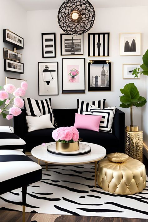 White Black Pink Aesthetic, Cloffice Ideas, Maximalist Interior, Podcast Studio, Home Decor Aesthetic, Gold Living Room, Small Room Decor, Aesthetic Home Decor, Pink Living Room