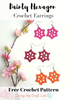 Crochet Ear Rings, Crochet Christmas Earrings, Micro Crochet Pattern Free, Crochet Earrings Tutorial, Leg Warmers Crochet Pattern, Crochet Thread Size 10, Crocheted Jewelry, Hexagon Earrings, Jewelry Crochet