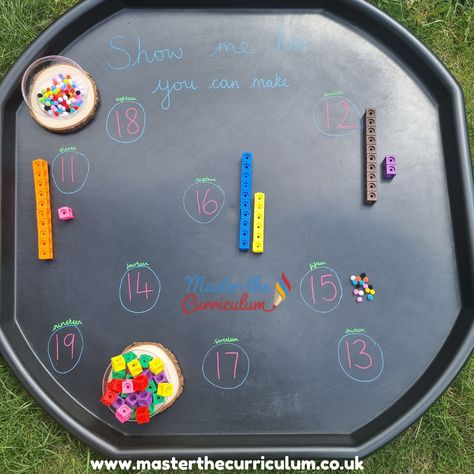 Making teen numbers practically, using a tuff tray. Great for EYFS and Year 1 - address those misconceptions! See loads more ideas on our website: https://masterthecurriculum.co.uk/ Tuff Tray Maths Year 1, Numbers To 20 Tuff Tray, Maths Tuff Tray Ideas Year 2, Maths Tuff Tray Ideas Year 1, Numbers To 20 Activities, Tuff Tray Maths, Number Tuff Tray, Maths Tuff Tray Ideas, Maths Stations