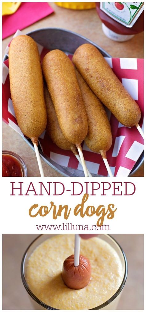 This recipe is a beyond simple delicious hand-dipped corn dog making you never want to buy store-bought again! #handdippedcorndogs #corndog #corndogs Best Corndog Recipe, Baked Corndog Recipe, Best Corn Dog Recipe, Hand Dipped Corn Dogs, Fair Corn Dog Recipe, State Fair Corn Dogs Recipe, Easy Corndogs Recipe, How To Make Corn Dogs, Corndogs Homemade