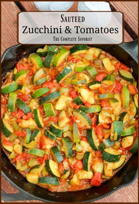 Sautéed Zucchini and Tomatoes is a simple sauté of zucchini, tomatoes, bell peppers, celery, and onions, and herbs; a perfect side dish to any meal. Sauteed Zucchini Recipes, Sides Veggies, Zucchini Side Dish Recipes, Tomato Side Dishes, Zucchini And Tomatoes, Sautéed Zucchini, Zucchini Side Dishes, Zucchini Tomato, Zucchini Casserole