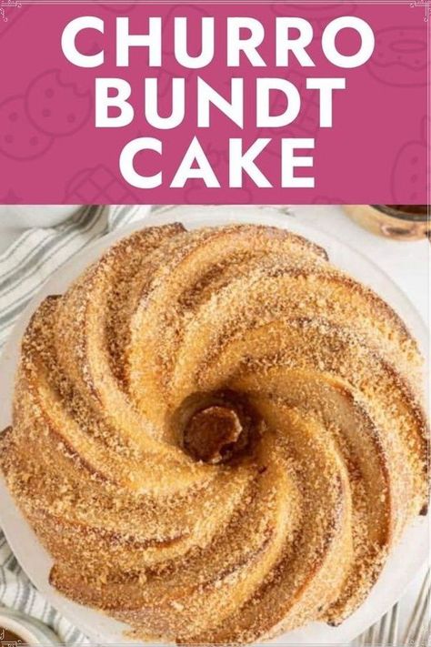 Made completely from scratch, Churro Bundt Cake is delightfully moist with notes of sweet vanilla and warm cinnamon. Each slice is dense yet fluffy, and the custard pairs wonderfully with the cake’s texture. When you want to wow a crowd, give this churro Bundt cake recipe a try! Each slice of this cinnamon sugar beauty reveals a custard surprise! Featuring a creamy custard filling enrobed in a cinnamon-spiced cake batter, this cake is quite a showstopper. Fall Desserts Thanksgiving, Churro Cake, Easy Bundt Cake Recipes, Bundt Cake Recipe, Easy Dessert Recipes, Leftover Cake, Rich Desserts, Custard Filling, Bundt Cakes Recipes