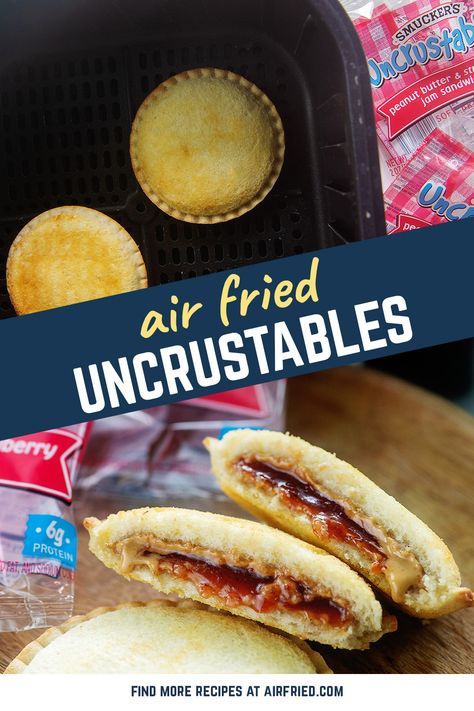 Air Fried Peanut Butter And Jelly Sandwich, Air Fried Peanut Butter And Jelly, Air Fried Uncrustable, Uncrustables In Air Fryer, Homemade Uncrustables, Melted Peanut Butter, Toaster Oven Recipes, Peanut Butter And Jelly Sandwich, Party Snacks Easy