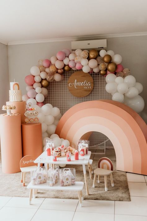 Kara's Party Ideas Boho Rainbow Birthday Party | Kara's Party Ideas Boho Event, Boho Rainbow Birthday Party, Boho Rainbow Birthday, Balloons Cake, Rainbow First Birthday, 1st Birthday Girl Decorations, Boho Birthday Party, 1st Birthday Party For Girls, Idee Babyshower