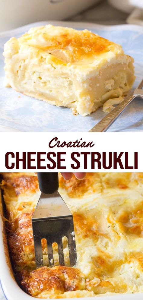 Cheese Strudel Croatian, Strudel Recipes Savory, Croatian Recipes Traditional, Croatian Cake Recipes, Strukli Croatian Recipes, Croatian Recipes Desserts, Farmers Cheese Recipes Dishes, Croatian Food Recipes, Serbian Desserts