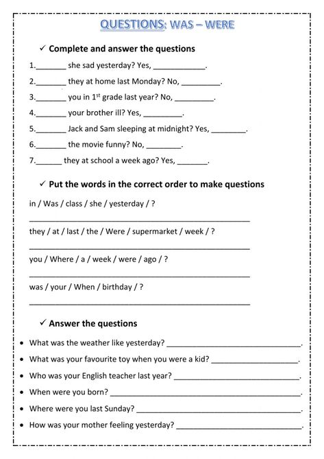 Grade 7 English Worksheets Grammar, Was Were Questions Worksheet, Was And Were Worksheets, 5 Grade Worksheets, 5th Grade English Worksheets, Grade 5 English Worksheets, Was Were Worksheet, Grade 7 Worksheets, Was Were