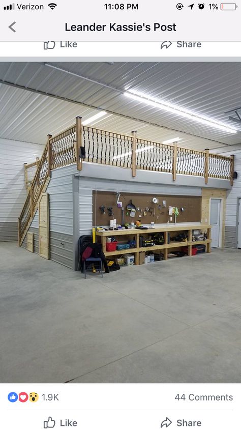 Pole Barn Shop, Metal Shop Building, Pole Barn Garage, Building A Pole Barn, Barn Loft, Garage Loft, Building A Garage, Barn House Design, Barn Shop