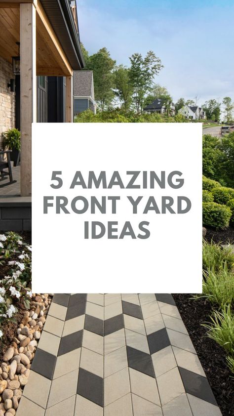 Looking to create some serious curb appeal in your front yard? Discover Techo-Bloc's 5 amazing front yard landscaping ideas today! Modern Landscape Design Front Yard Driveways Concrete Pavers, Pavers Front Yard, Front Courtyard Ideas Entryway, Contemporary Front Yard Landscaping, Driveways Landscaping, Frontyard Landscape Layout, Modern Landscape Design Front Yard, Small Front Yards, Front Yard Ideas