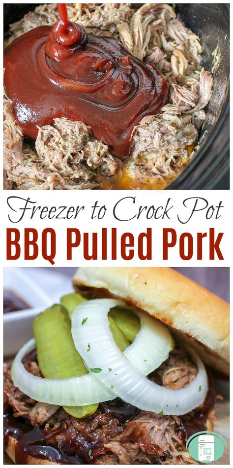 Pulled Pork Freezer Meal, Crock Pot Bbq Pulled Pork, Pork Freezer Meals, Pulled Pork Crock, Crockpot Pulled Pork Bbq, Crock Pot Bbq, Bbq Pulled Pork Recipe, Pork Pulled, Crock Pot Pulled Pork Recipe