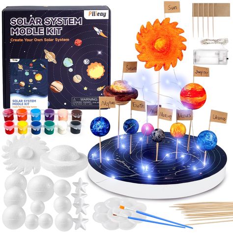 PRICES MAY VARY. Enhance DIY Projects: The small light string included in the kit adds a unique touch to the solar system model, making it stand out and creating a captivating atmosphere for the finished project Stable Foam Base: The foam base ensures stability, allowing the solar system planets to be easily arranged on a flat surface, which makes it perfect for use as a decorative piece on tables or shelves Educational Manual and Stickers: The manual provides an introduction to the solar system Solar System Model, Solar System Planets, Science Projects For Kids, Kids Science, Light String, System Model, Science Project, The Solar System, Educational Projects