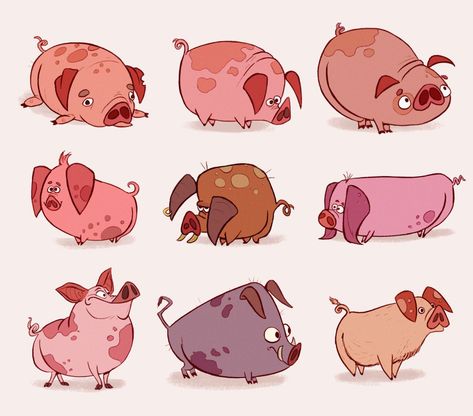 Pig Character Design, Character Turnaround, Pig Character, Pig Cartoon, Chicken Art, Game Logo, College Art, Fantasy Creatures, Creative Work