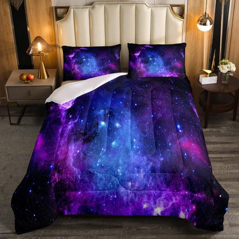 Space Comforter, Night Starry Sky, Star Bedding, Purple Galaxy, Down Comforter, Moon Star, Comforter Set, Starry Sky, Bedding Sets