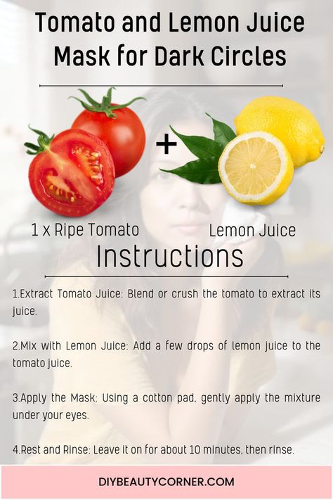 Tomatoes and lemons are more than just kitchen staples; they are potent ingredients for skincare, particularly for brightening and lightening the under-eye area. Dark Circles Diy, Mask For Dark Circles, Under Eye Brightener, Kitchen Staples, Home Remedies For Skin, Beauty Corner, Luscious Hair, Hygiene Routine, Ingrown Toe Nail