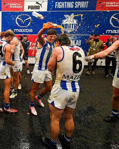 That first win of the season feeling 😁 | Instagram Afl Wallpaper, North Melbourne, Tasmania, Football Club, Melbourne, The Year, Football, Wallpapers, Shower