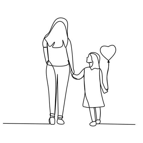 Mother Daughter Line Drawing, Mom Hugging Daughter Drawing, Cute Mother And Daughter Drawings, Mum And Daughter Drawing, Mom And Daughter Painting Easy, Mom And Daughter Sketch, Mom Drawing Easy, Mom Drawing Ideas, Drawing Mother And Daughter