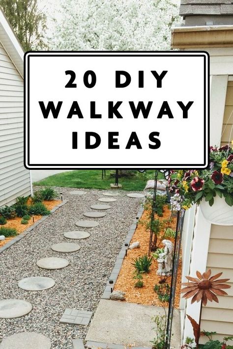 Outdoor walkways serve a practical and aesthetic purpose, and they’re super easy to create. Recreating your front yard by upgrading your walkway is easy - there are so many different ideas to choose from, such as outdoor walkway lights, DIY pavers, gardening ideas, and specialized outdoor walkway railings and trims. Diy Pavers, Diy Stone Walkway, Diy Pathway, Gravel Walkway, Pavers Diy, Cordless Lighting, Paving Ideas, Backyard Walkway, Lights Diy