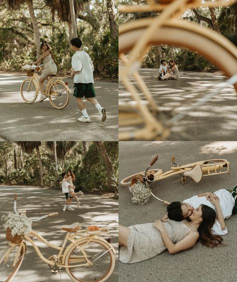 Thanks for letting me run around the streets with you capturing your love @giaanandtai 😍 I love including props into your photoshoot, especially things that have meaning to you! Something that gets you moving and doing something during the photos really helps me capture those genuine smiles and cute little moments! 🚲 🥰 #bikephotoshoot #bicycling #creativecouples #creativephotography #couplesphotography #gpresets #sony #sonyalpha #lightroom #dji #djiglobal #dronephotography #authenticlovemag... Couples Bicycle Photoshoot, Bike Ride Photoshoot, Bicycle Engagement Photos, Bike Couple Aesthetic, Couple Bike Photoshoot, Bicycle Photoshoot, Creek Photoshoot, Head Challenge, Bicycle Aesthetic