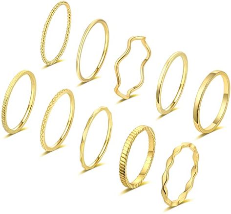 Amazon.com: WFYOU 10 Pcs 1-2mm 18K Gold Plated Simple Rings for Women Girls Band Knuckle Stacking Midi Rings Elegant Classic Minimalist Rings Comfort Fit: Clothing, Shoes & Jewelry Simple Rings For Women, Rings Elegant, Simple Rings, Midi Ring Set, Stackable Ring Sets, Dainty Band, Gold Rings Simple, Gold Earrings For Women, Plain Bands