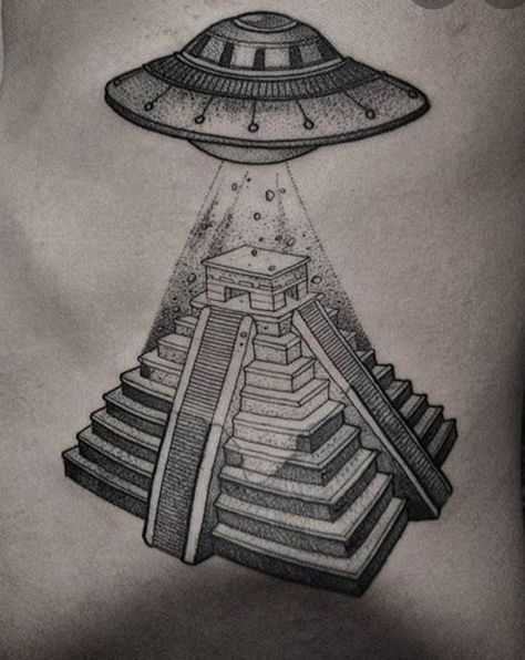 17 Captivating Pyramid Tattoo Ideas: Unveiling Ancient Mysteries in Ink Aztec Pyramids Drawing, Pyramids Drawing, Tattoos Egyptian, Drawing Tattoo Ideas, Pyramid Tattoo, Aztec Pyramids, Ufo Tattoo, Mayan Tattoos, Egyptian Tattoo Sleeve