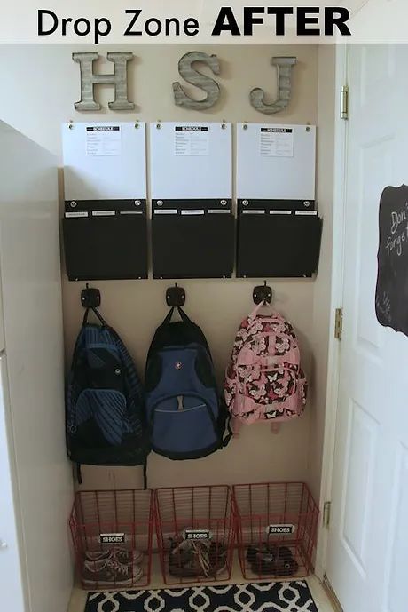 Creating an After School Drop Zone System After School Drop Station, After School Drop Zone, School Drop Zone, Bookbag Organization, Drop Zone Ideas, Backpack Station, School Bag Storage, Book Bags For Kids, Homework Room