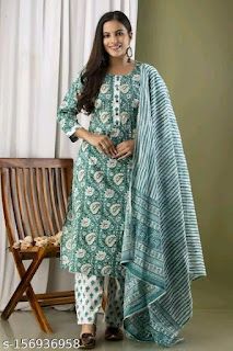 Ethnic Lehenga, Kurti Pant With Dupatta, Cotton Suit Designs, Dupatta Dress, Indian Anarkali, Straight Kurti, Kurti Pant, Partywear Dresses, Designer Kurti Patterns