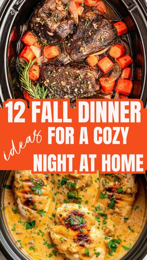 12 Delicious and Easy fall dinner ideas that are perfect for busy families or for families enjoy a cozy night in around the dinner table. These fall comfort foods come in the form of fall soups, fall stews, crockpot recipes and more! Easy Fall Dinner Ideas, Easy Fall Dinner, Fall Dinner Ideas, Healthy Fall Dinner, Easy Fall Dinners, Slow Cooker Salisbury Steak, Crockpot Chicken Healthy, Sweet Potato Recipes Baked, Fall Dinners