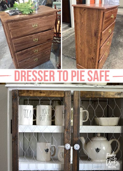 Farmhouse Pie, Laminate Dresser, Diy Farmhouse Style, Diy Dresser Makeover, Pie Safe, Diy Furniture Renovation, Diy Dresser, Furniture Rehab, Upcycled Home Decor