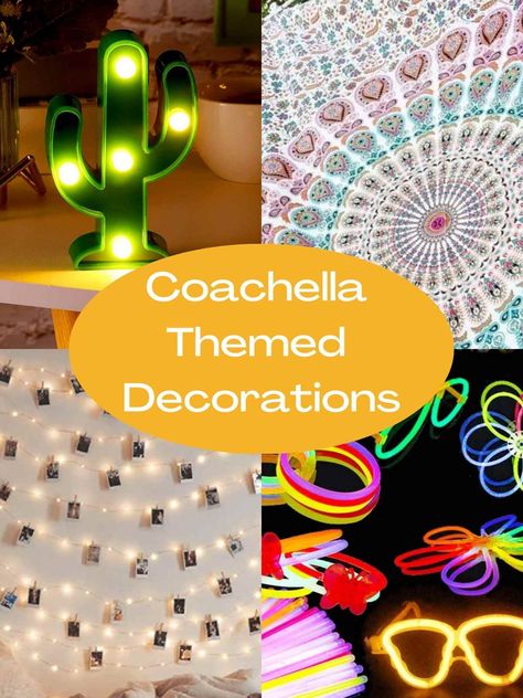 miss. Coachella Bachelorette Party Decor, Coachella Decorations Diy, Coachella Centerpieces Party Ideas, Coachella Inspired Party Decorations, Coachella Theme Decor, Coachella Theme Centerpieces, Coachella Theme Party Ideas, Music Fest Theme Party, Coachella Decorations Parties