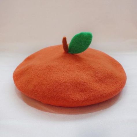 Orange Beret, Fruit Clothes, French Orange, Cute Beret, Funky Hats, Hat Aesthetic, Orange Hats, Orange Fruit, Beret Hat