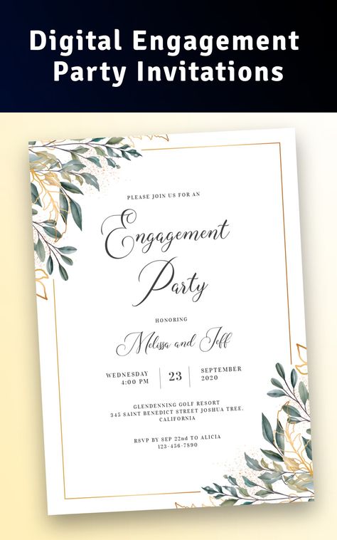 Discover the best engagement party invitations and customize them via free online invitation maker to create wonderful invitation cards and share the big news with your future wedding guests. Just like any other pre-wedding party, this one is meant to gather your friends and family, let everyone meet each other and have a great time. Engagement Party Invitation Cards, Invitation Engagement, Engagement Invitation Cards, Engagement Invitation Template, Invitation Maker, Pre Wedding Party, Engagement Ceremony, Tags Printable, Engagement Invitations