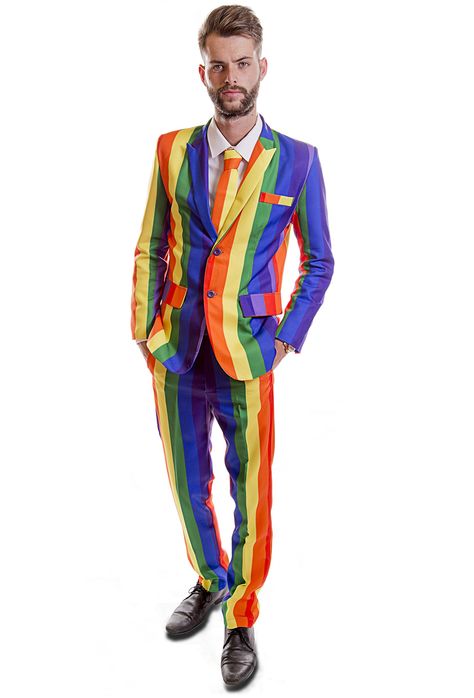 Rainbow Outfit Ideas, Rainbow Suit, Outfit Male, Rainbow Pin, Rainbow Outfit, 100 Dollar, Rainbow Fashion, Suit Designs, Rainbow Stripes