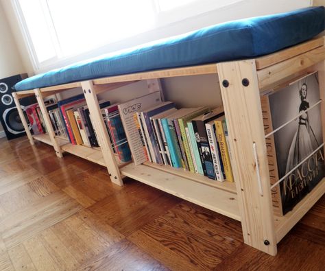 This Instructable will show you how to convert an Ikea Gorm shelving unit into a bookshelf bench. Bookshelf Bench, Bookcase Bench, Ikea Bench, Kids Bedroom Makeover, Ikea Shelving Unit, Diy Window Seat, Corner Nook, Creative Bookshelves, Convertible Bed