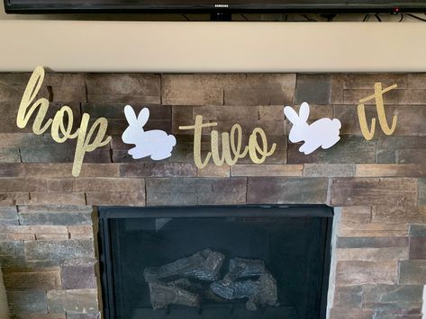 Some Bunny Is Two, Easter Themed Birthday Party, Bunny Birthday Theme, Bunny Banner, Easter Birthday Party, Bunny Decorations, Birthday Bunny, Bunny Theme, Gold Glitter Banner